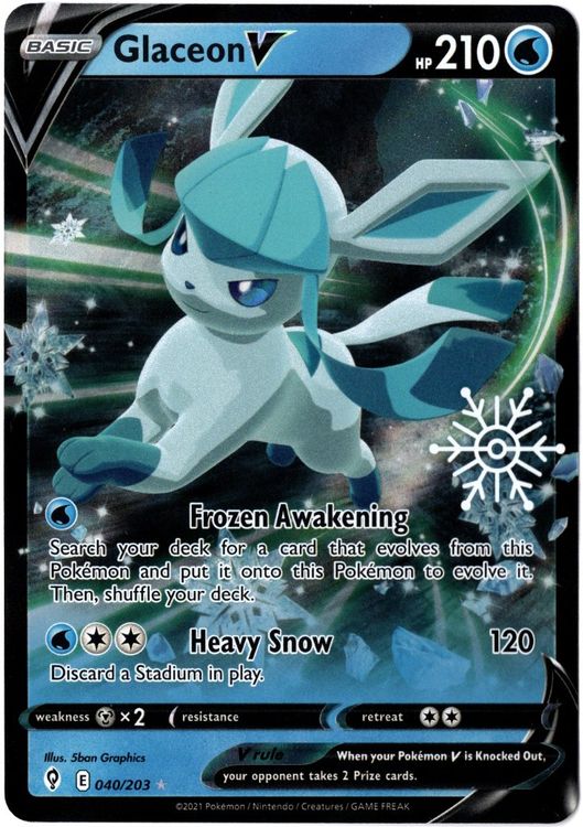 Glaceon V 040/203 Full Art Holo SNOWFLAKE STAMP Pokemon TCG 2023 Holiday PROMO (Sealed